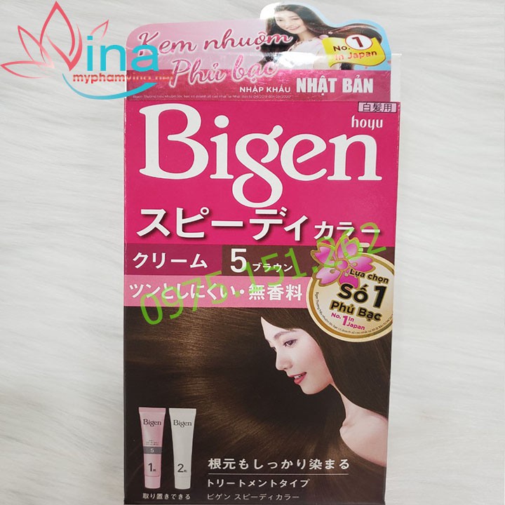 KEM NHUỘM TÓC PHỦ BẠC BIGEN SPEEDY COLOR CREAM SỐ 5 NÂU SẪM (NHẬT BẢN - HỒNG)