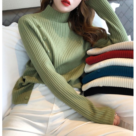 Áo len cổ cao dệt kim phong cách Hàn Quốc 2020