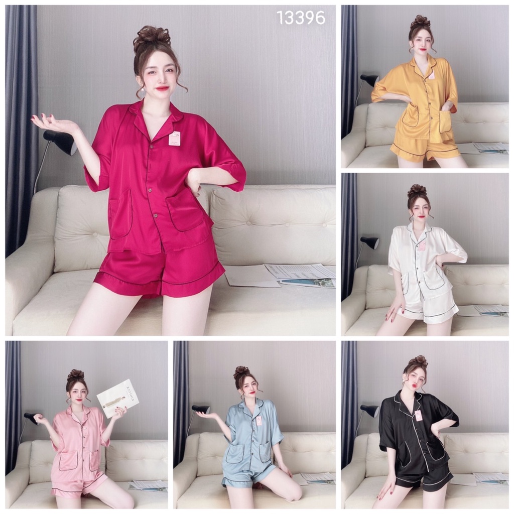 Đồ Bộ Pijama Cộc Tay Lụa Latin Mềm Mát, Đồ Bộ Mặc Nhà Quần Đùi Freesize - Linqu Sleepwear