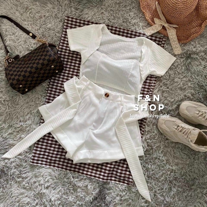 Áo cổ U cột nơ eo có mút xinh - B0N