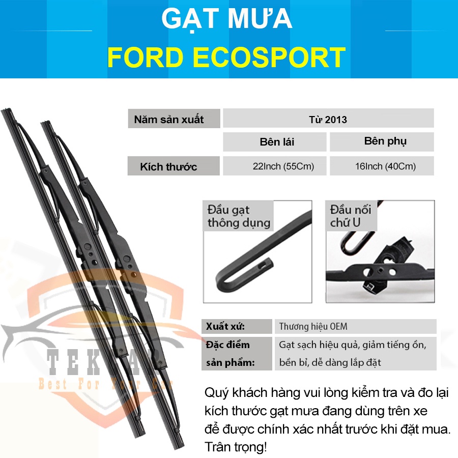 [1 CẶP ] Thanh gạt mưa ô tô xe Ford Ecosport cần gạt kính khung xương sắt lưỡi silicon lưỡi gạt nước mưa oto xe hơi