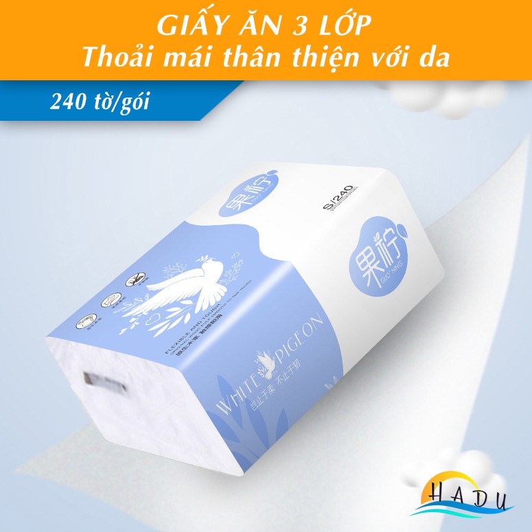 [FLASH SALE 3 NGÀY] Giấy ăn vuông rút Hadu ba lớp cao cấp không mủn khi ngâm nước êm ái an toàn cho da