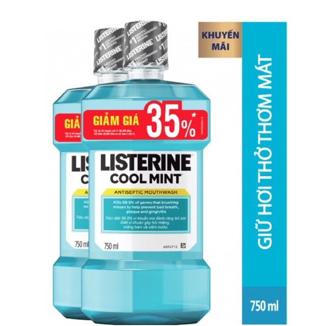 Combo 2 Nước Súc Miệng Hương Bạc Hà Listerine Cool Mint (750ml/Chai)