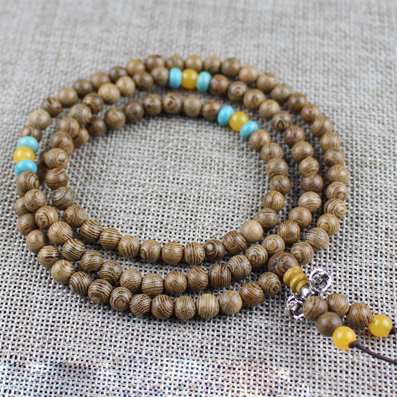 Vòng tay 108 hạt gỗ cánh gà phong cách phật giáo