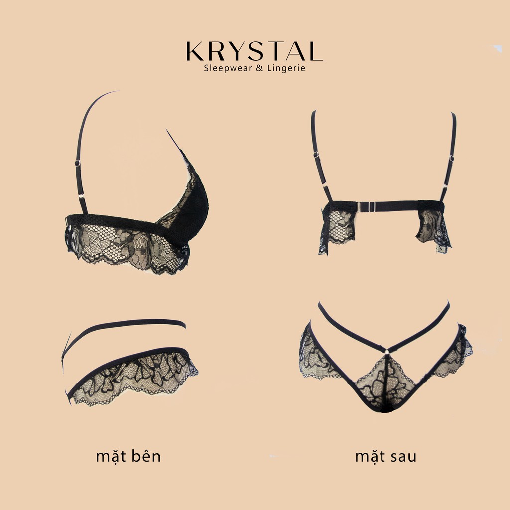 Bộ đồ lót ren không gọng mút vừa nâng ngực màu đen Cánh Tiên sexy gợi cảm KRYSTAL Bralette Fairy Wings KB15