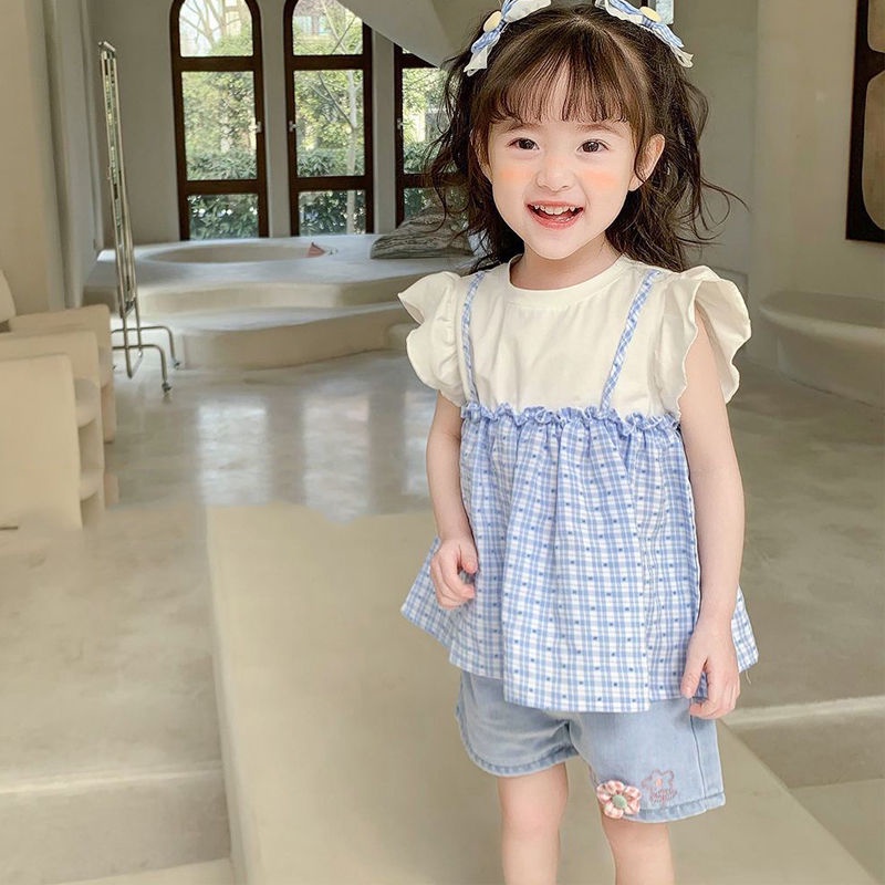 Đầm Mùa Hè Tay Cánh Tiên In Họa Tiết Caro Phong Cách Hàn Quốc Nhật Bản Thời Trang Mới Dành Cho Bé Gái 2022