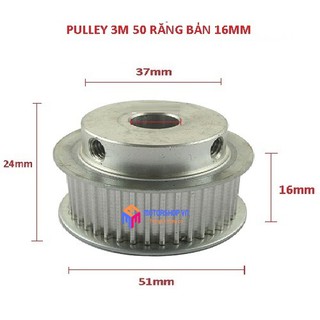 Puly bánh răng nhôm 3m 50 răng bản 16mm trục 10mm, 12mm, 15mm