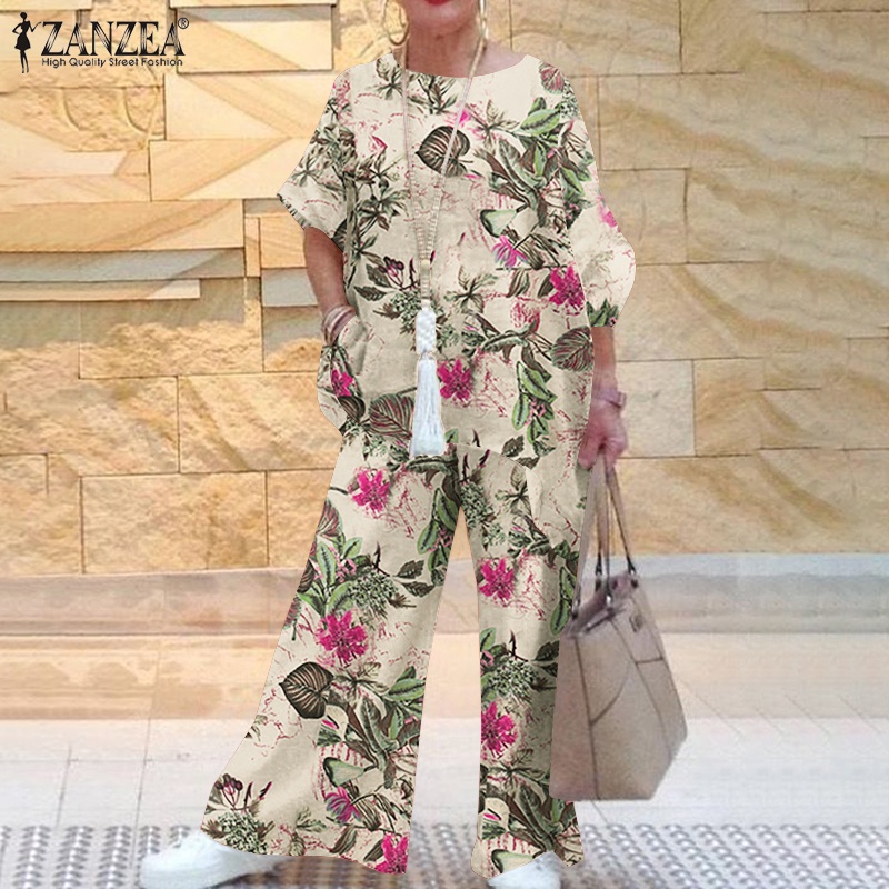 Zanzea Set Áo Tay Dài Và Quần Ống Rộng Thời Trang Dành Cho Nữ