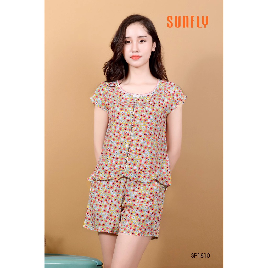 [Mã WABRWA8 giảm 15% đơn 99k] Bộ đồ lanh mặc nhà Sunfly, xuân hè áo cộc tay, quần sooc SP1810