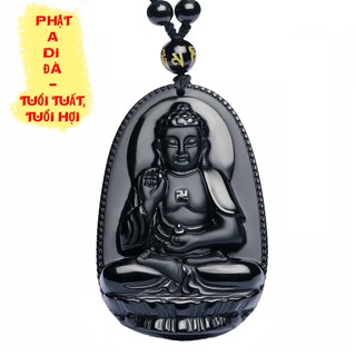 Dây chuyền chuỗi hạt mặt phật A Di Đà màu đen - Phật bản mệnh người tuổi Tuất, Hợi