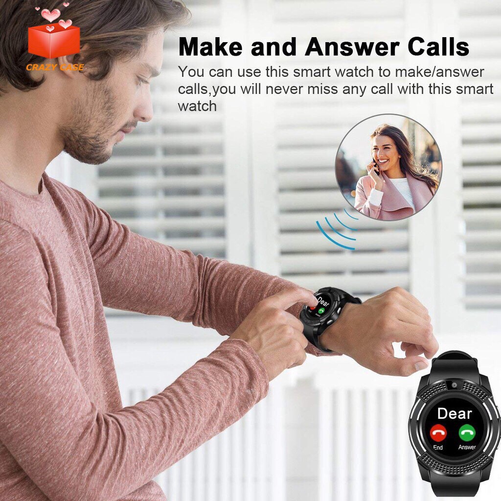 Đồng hồ Thông minh Smart Watch V8 - Hỗ trợ sim nghe/gọi - Kết nối Bluetooth Wifi - Camera.