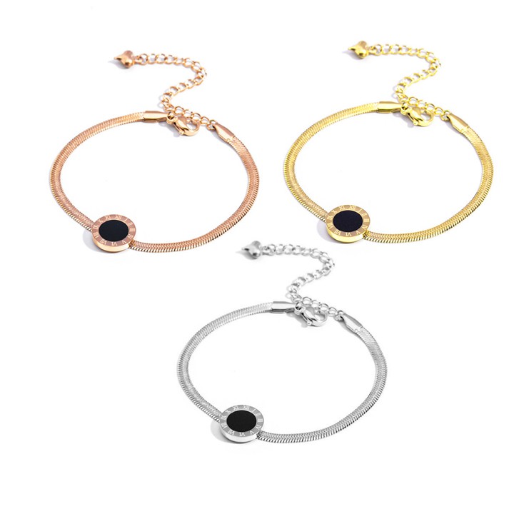 Lắc tay nữ titan mì dẹp mặt tròn la mã siêu đẹp, bền màu, hợp thời trang - Đem lại vẻ đẹp quyến rũ cho đôi tay của bạn