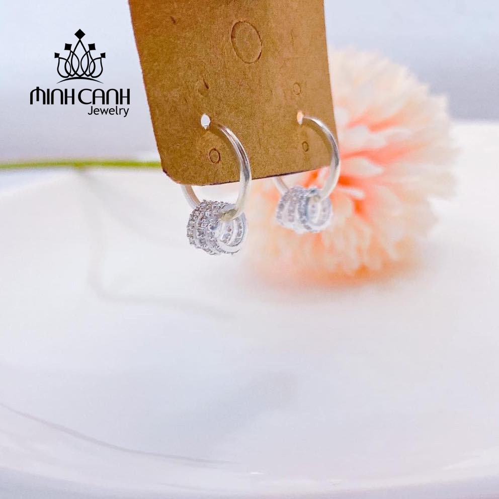 Bông Tai Bạc 3 Vòng Đá Nhỏ - Minh Canh Jewelry