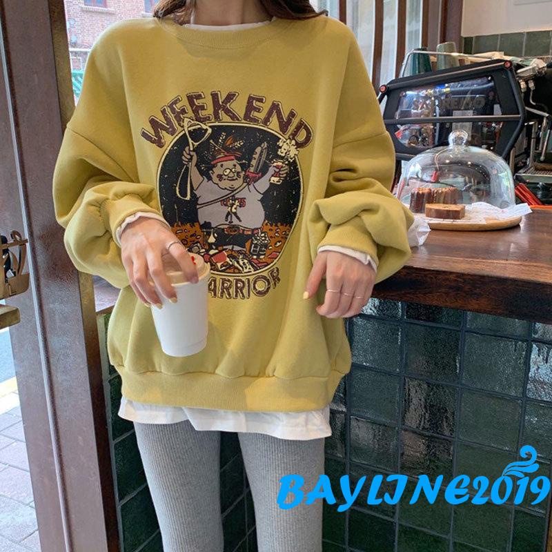 Áo nỉ nữ dài tay cổ tròn in chữ thời trang