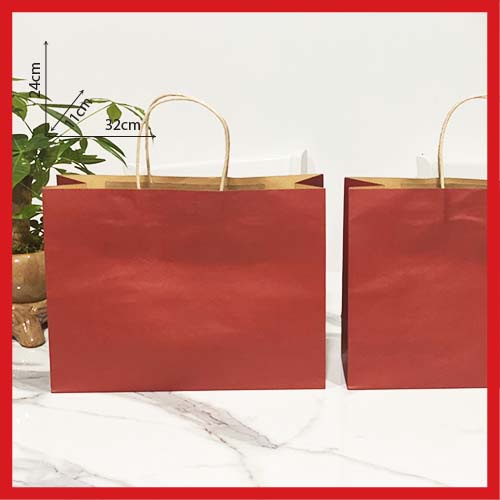 TÚI GIẤY KRAFT ĐỎ ĐẬM NGANG 32 X 24 X 11 CM