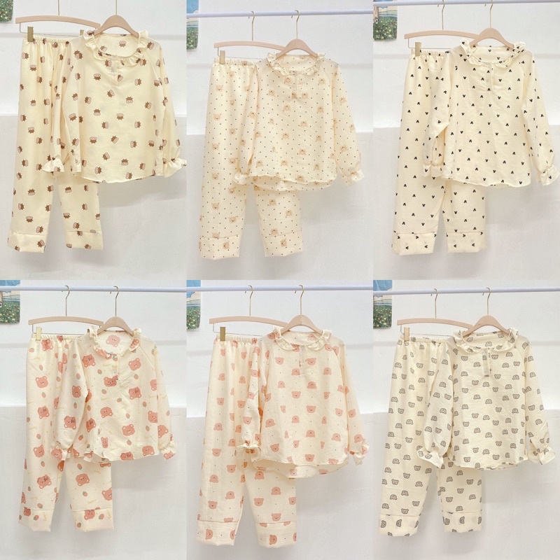 [ ẢNH THẬT ] Pijama xốp đũi Hàn cổ viền bèo/cổ nút tay bo hoạ tiết xinh xắn. Bộ ngủ nữ hoạt hình dễ thương ( Pyjama ) | BigBuy360 - bigbuy360.vn