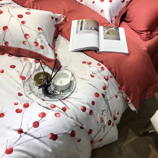 Bộ Chăn Ga Gối Lụa Tencel 60s "Cherry Đỏ" 4 món
