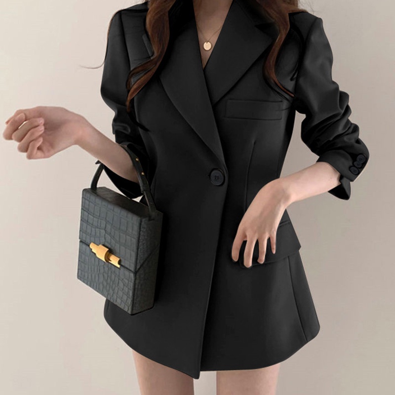 Áo khoác blazer IELGY dài tay màu trơn phong cách cổ điển Hồng Kông cho nữ
