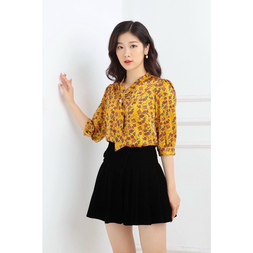 Áo sơ mi họa tiết ngắn tay, sơ mi lụa đẹp kiểu dáng văn phòng lịch sự sang trọng. SM04 NaiSoc Boutique