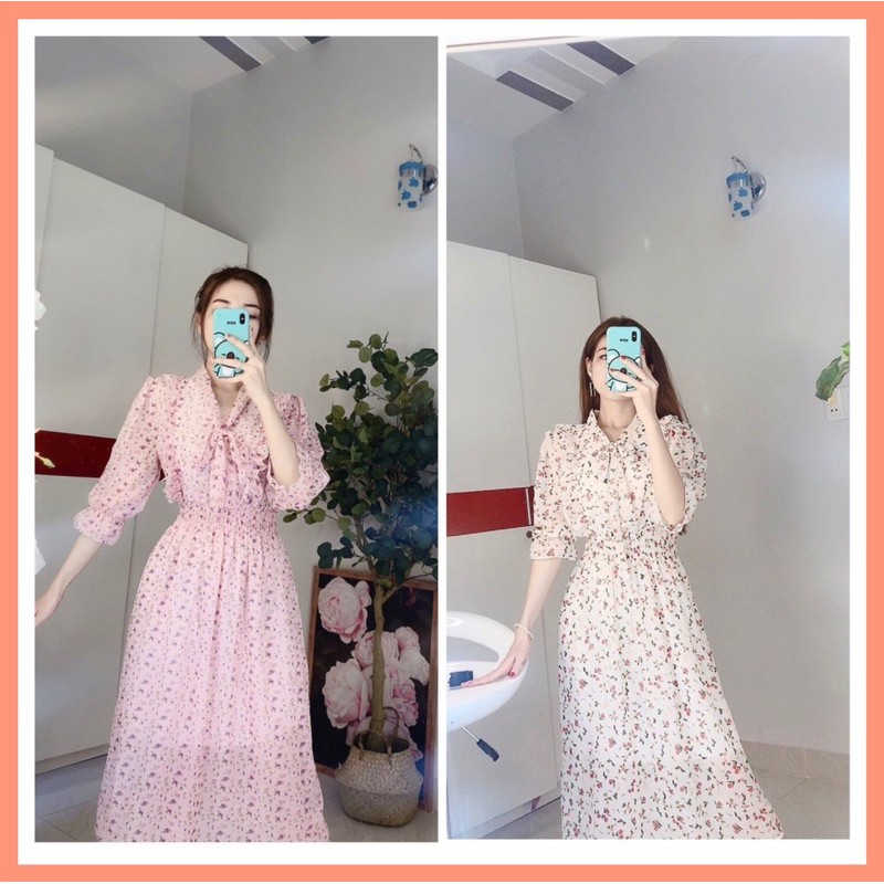 Đầm maxi hoa nhí cột nơ (hình thật - video)