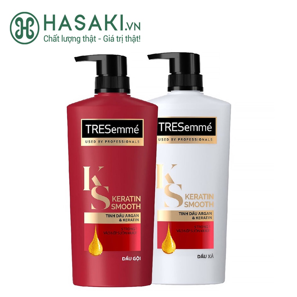 Combo TRESemmé Keratin Smooth Vào Nếp Mượt Mà: Dầu Gội 640g + Dầu Xả 620g