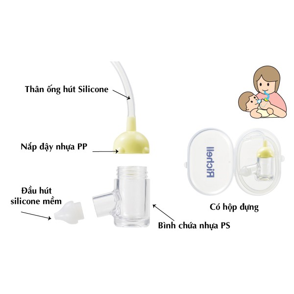 Dụng Cụ Hút Mũi silicon cho bé - Hàng chính hãng Richell 100%, vệ sinh mũi cho bé đơn giản và an toàn