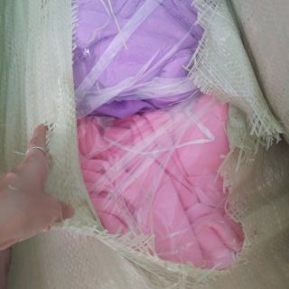 Sét vải hồng và xanh nhạt 2 chị bùi linh
