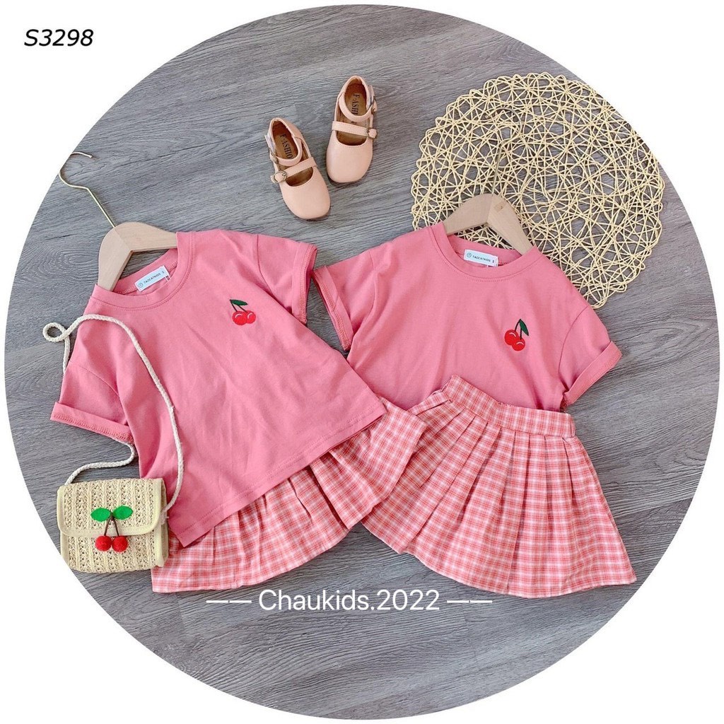 Sét Váy Cherry Hồng Siêu Xinh Cho Bé