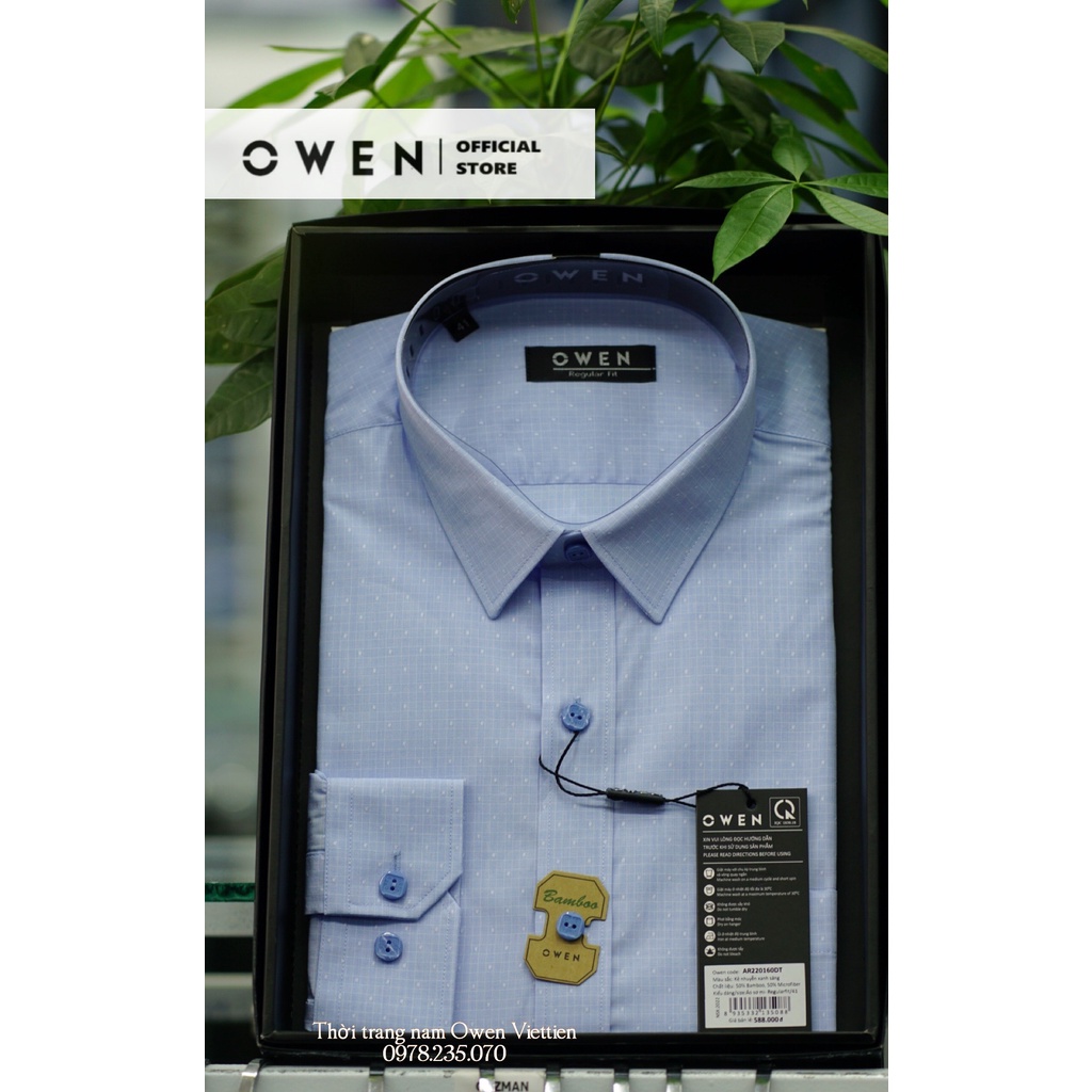OWEN - Áo sơ mi dài tay kẻ nhuyễn Xanh sáng Regular Fit sợi tre mềm