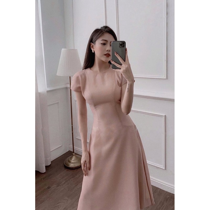 Đầm dự tiệc midi hồng vai đính hạt | BigBuy360 - bigbuy360.vn