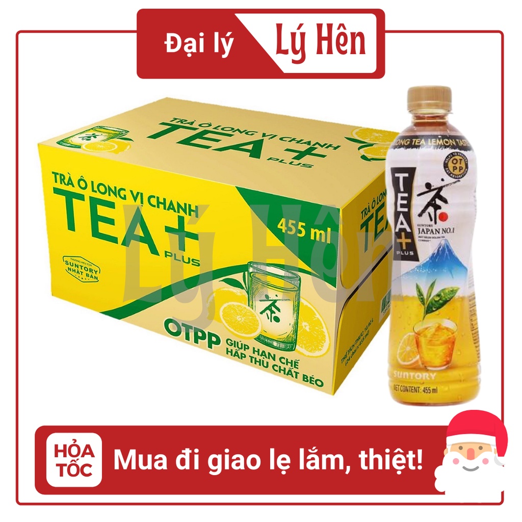 Thùng 24 Chai Trà Ô Long Chanh Tea Plus Chai Nhựa PEP 455ml Date Luôn Mới