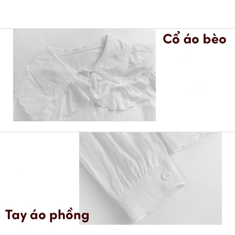 Áo Sơ Mi Trắng Cổ Bèo Tay Phồng - Áo Sơ Mi Tiểu Thư Cổ Bèo Tay Dài | BigBuy360 - bigbuy360.vn
