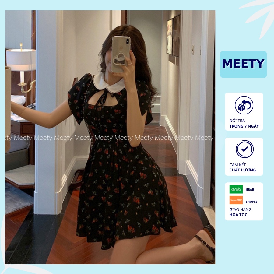 Váy Hoa Nhí Dáng Ngắn Váy Babydoll Kiểu Dáng Bánh Bèo Khoét Ngực Ngắn Tay Lên Dáng Siêu Xinh Mẫu MV9 - Meety