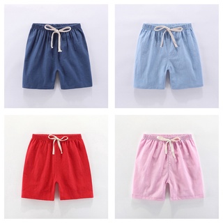 YAOEENH Quần ngắn bằng vải cotton và vải lanh màu trơn thời trang cho bé