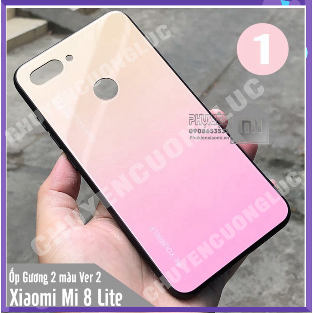 [BAO GIÁ] Ốp lưng Xiaomi Mi 8 Lite gương cứng 2 màu Ver 2 , viền TPU dẻo đen