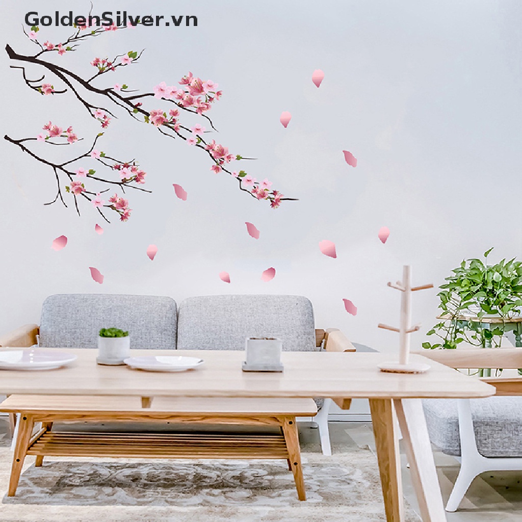 Giấy Dán Tường Màu Bạc / Vàng Họa Tiết Hoa Anh Đào Xinh Xắn Trang Trí Nội Thất