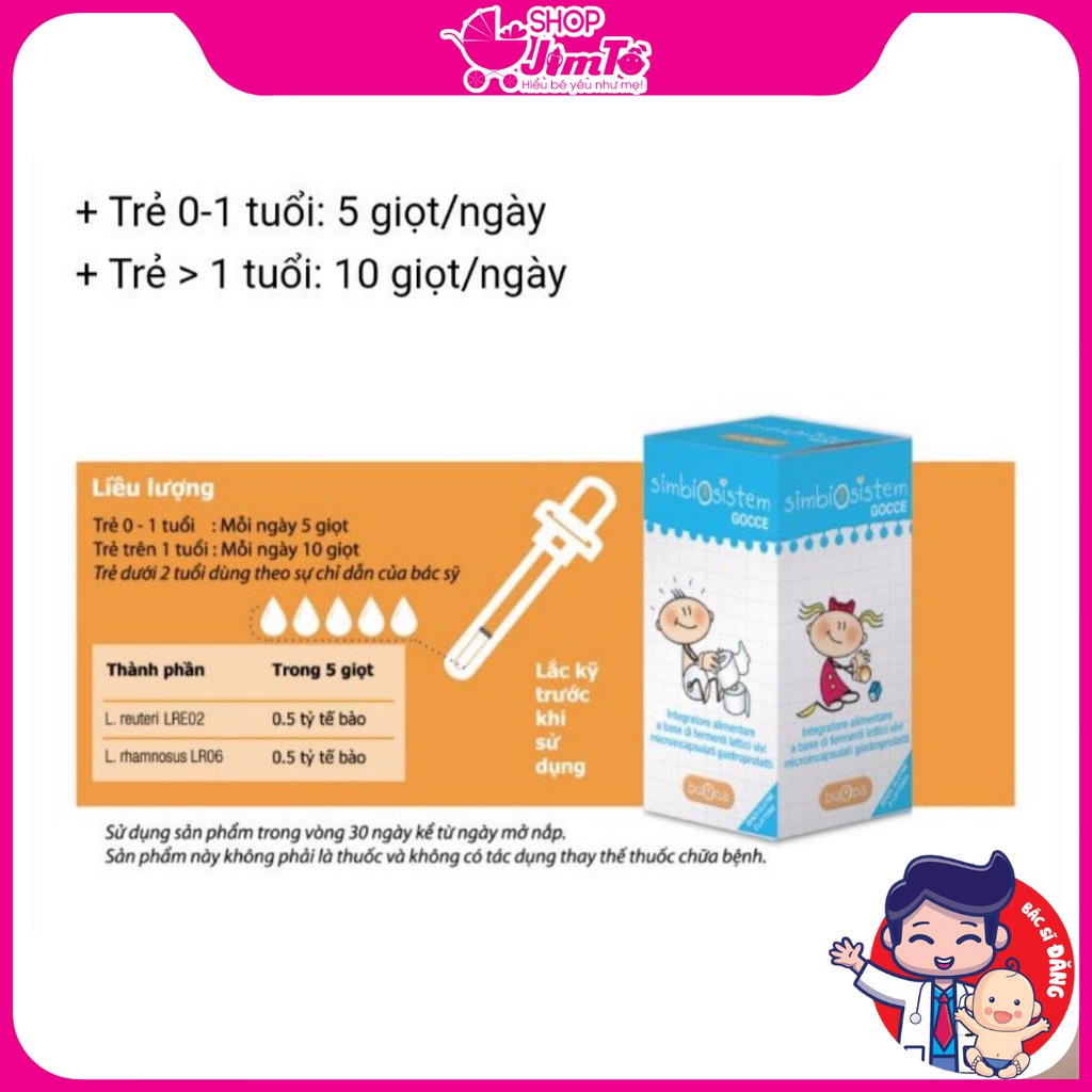 Men vi sinh 💥 Có sẵn 💥 Men vi sinh Simbiosistem Gocce Hỗ Trợ Hệ Tiêu Hoá Lọ 10ml