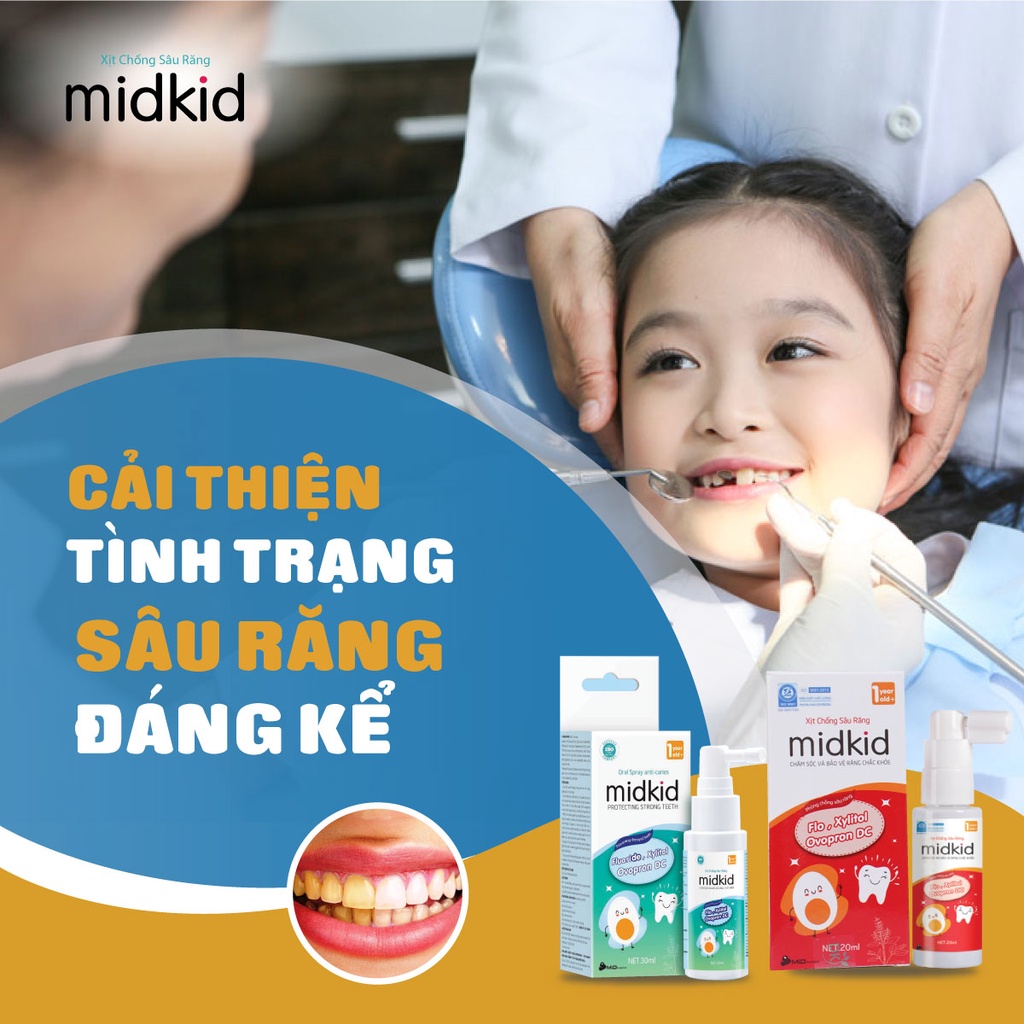 Xịt chống sâu răng Midkid cho bé giảm ố vàng, phòng sâu răng, mủn răng chai 30ml