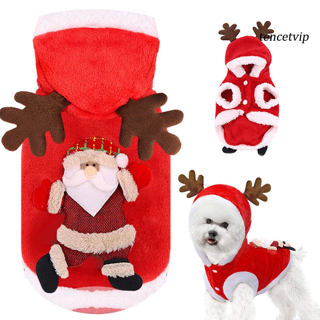 Áo hoodie sừng tuần lộc cho cún cưng bằng lông cừu san hô ấm áp cho mùa đông