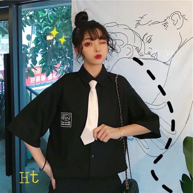 Áo sơ mi mèo băng đầu Hình in logo H2G758