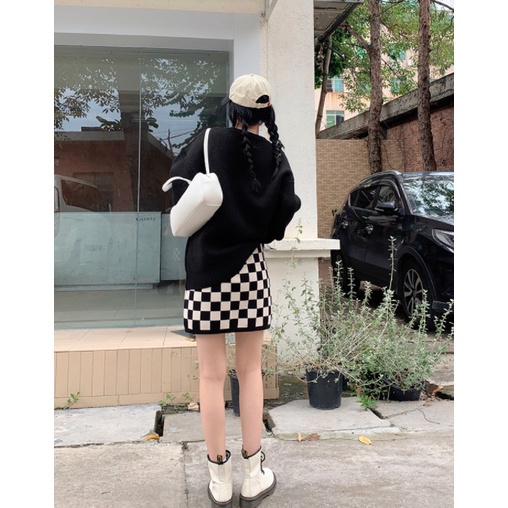 Chân váy dệt kim lưng cao dáng rộng phong cách Hàn Quốc