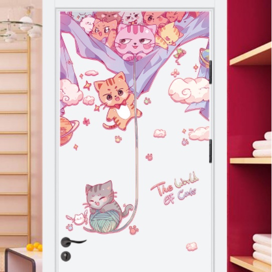 Decal trang trí tường - Những chú mèo hồng quậy phá
