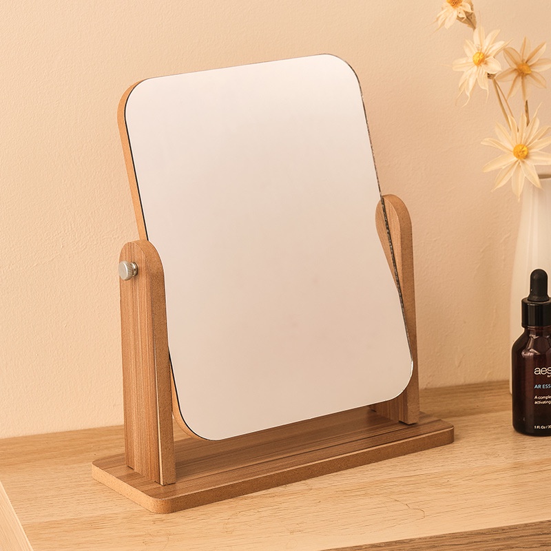 Gương Gỗ trang điểm xoay chỉnh góc có đế để bàn phụ kiện phái đẹp