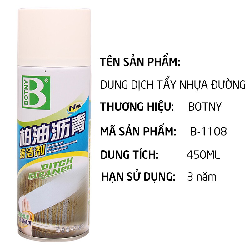 Dung dịch tẩy rửa nhựa đường BOTNY Pitch Cleaner,bình xịt làm sạch nhựa đường,vết dầu mỡ,bùn đất bám trên xe hơi _B-1108