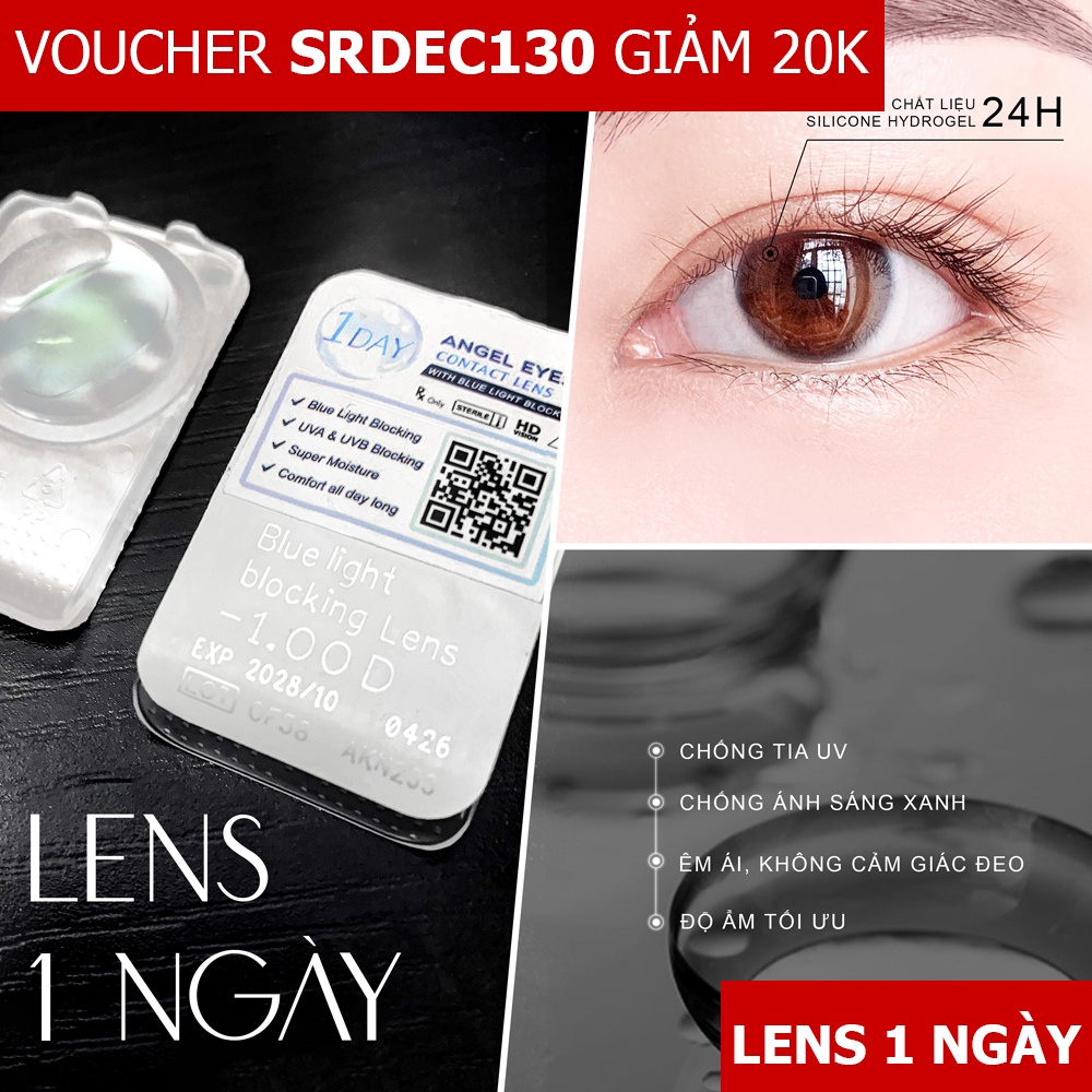 [NHẬP SRDEC130 GIẢM 20K] Kính áp tròng 1 ngày trong suốt Angel Eyes - Lens chất liệu Silicone Hydrogel - Cận 1 đến 6