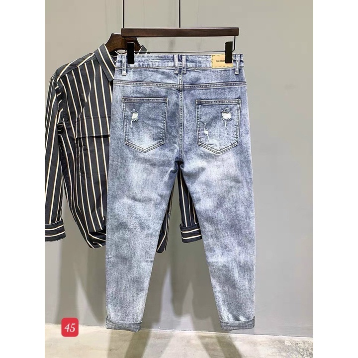 Quần Jean Nam Màu Xanh Nhạt Rách Gối,vải Co Giản 4 chiều ms83