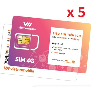 Combo 5 Siêu Sim Tiện Ích Miễn phí Data Gọi & SMS nội mạng - Vietnamobile Official