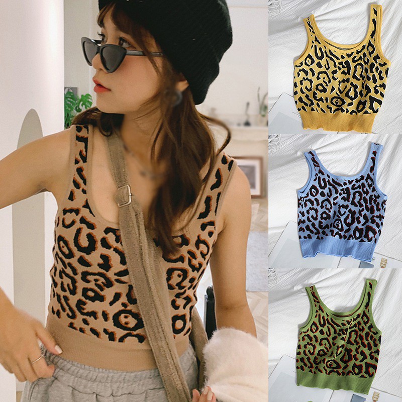 Áo Hai Dây Cổ Vuông Họa Tiết Da Báo Gợi Cảm Sành Điệu Cho Nữ