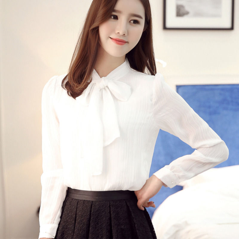 Áo Sơ Mi Chiffon Tay Dài Dáng Rộng Cột Nơ Phong Cách Hàn Quốc Thời Trang Cho Nữ