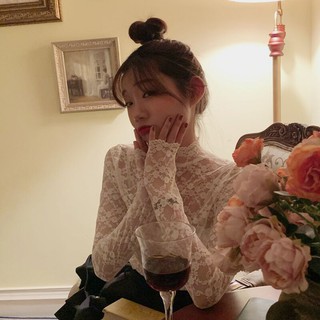 (HÀNG SẴN) Áo sơ mi ren lưới họa tiết hoa vintage co giãn ôm body xuyên thấu gợi cảm - AL215